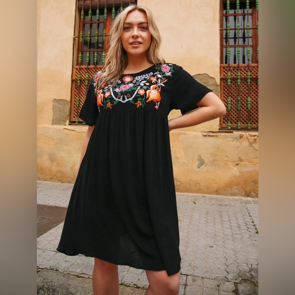 SHEIN Embroidered Black Dress